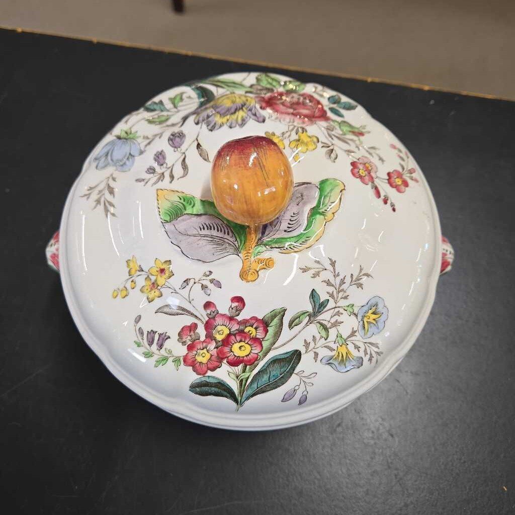 VTG SPODE LIDDED TUREEN W/APPLE HANDLE