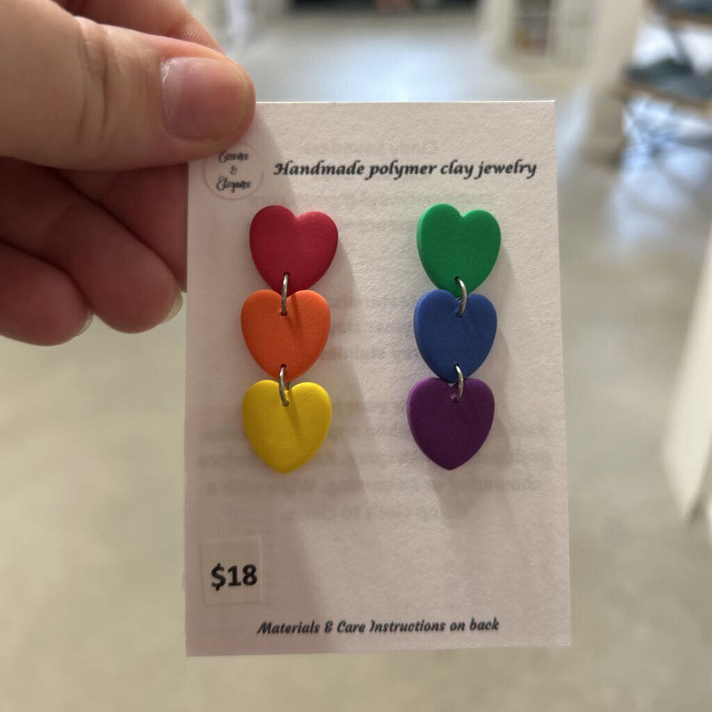 RAINBOW HEARTS DANGLE STUDS