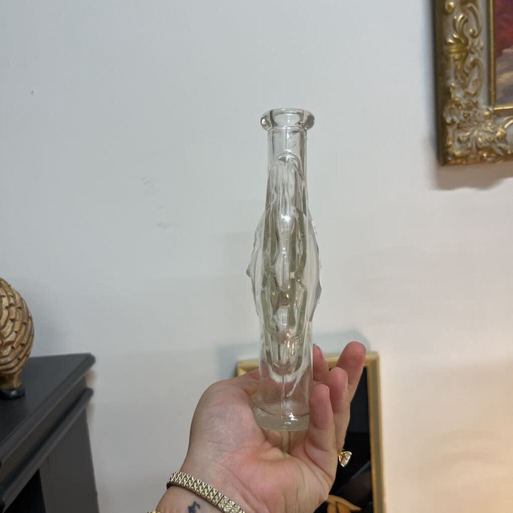 VTG MOD DEP CLEAR GLASS CELESTIAL SUN FACE BUD VASE