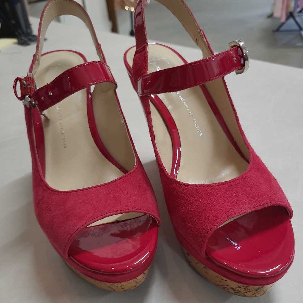 'ROXANNE' RED SUEDE CORK WEDGE