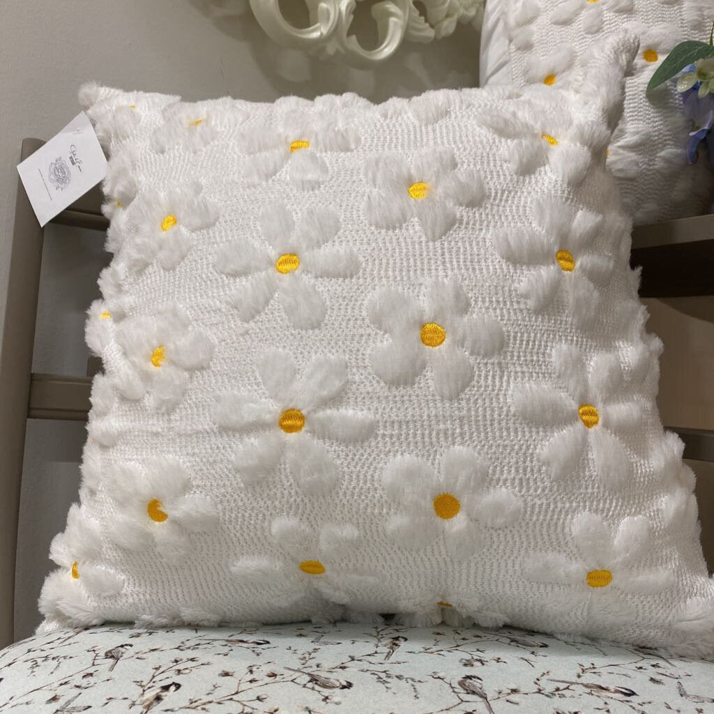White Flower Decor Pillow