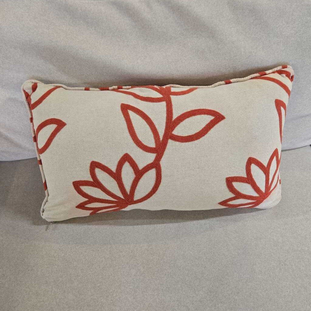 RED EMBROIDERED FLORAL LUMBAR PILLOW