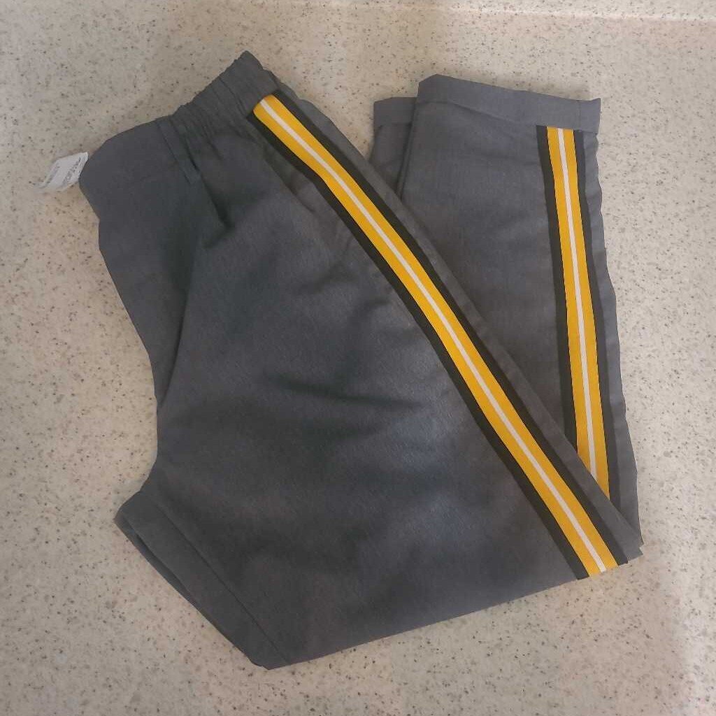 GREY PANTS WITH YELLOW STRIPE