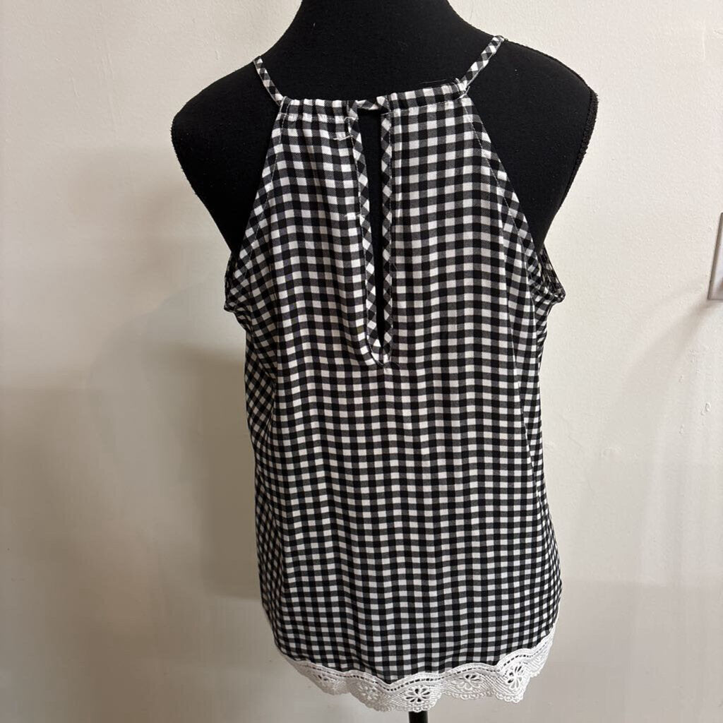 PLAID BLACK & WHITE TANK W/LACE DETAIL