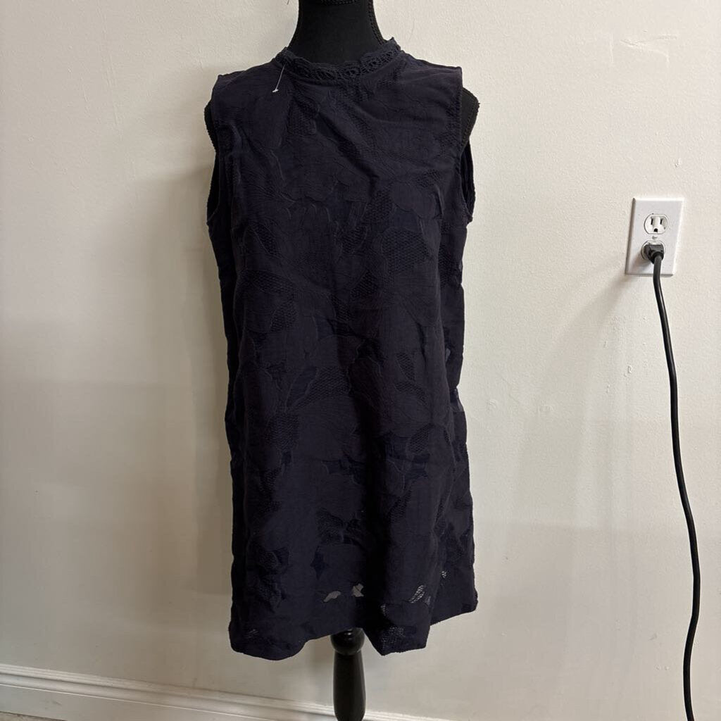 HIGH NECK TEXTURED NAVY FLORAL DRESS