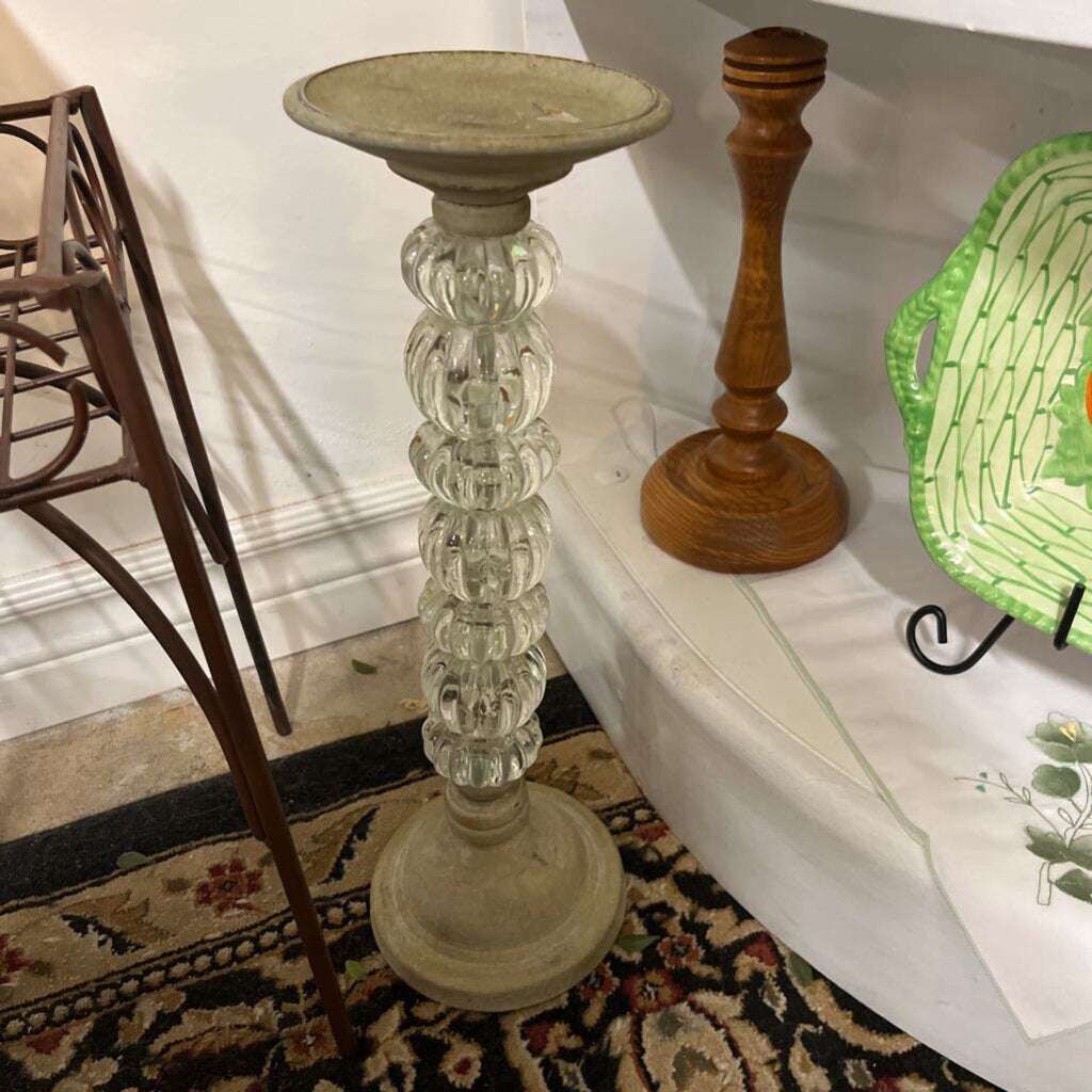 SET OF TWO LARGE 14 INCH PART GLASS CANDLE HOLDERS