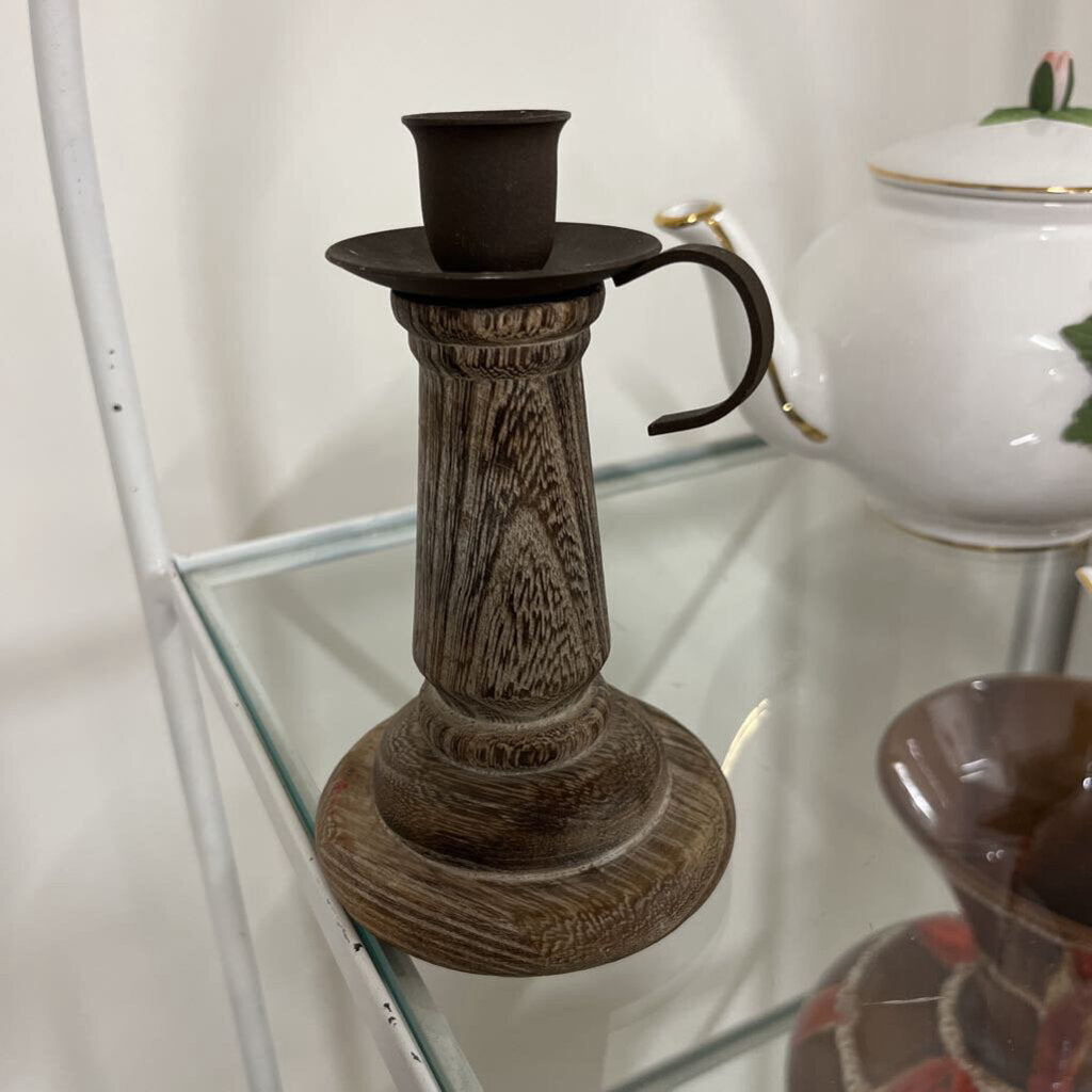 Wood and metal candlestick