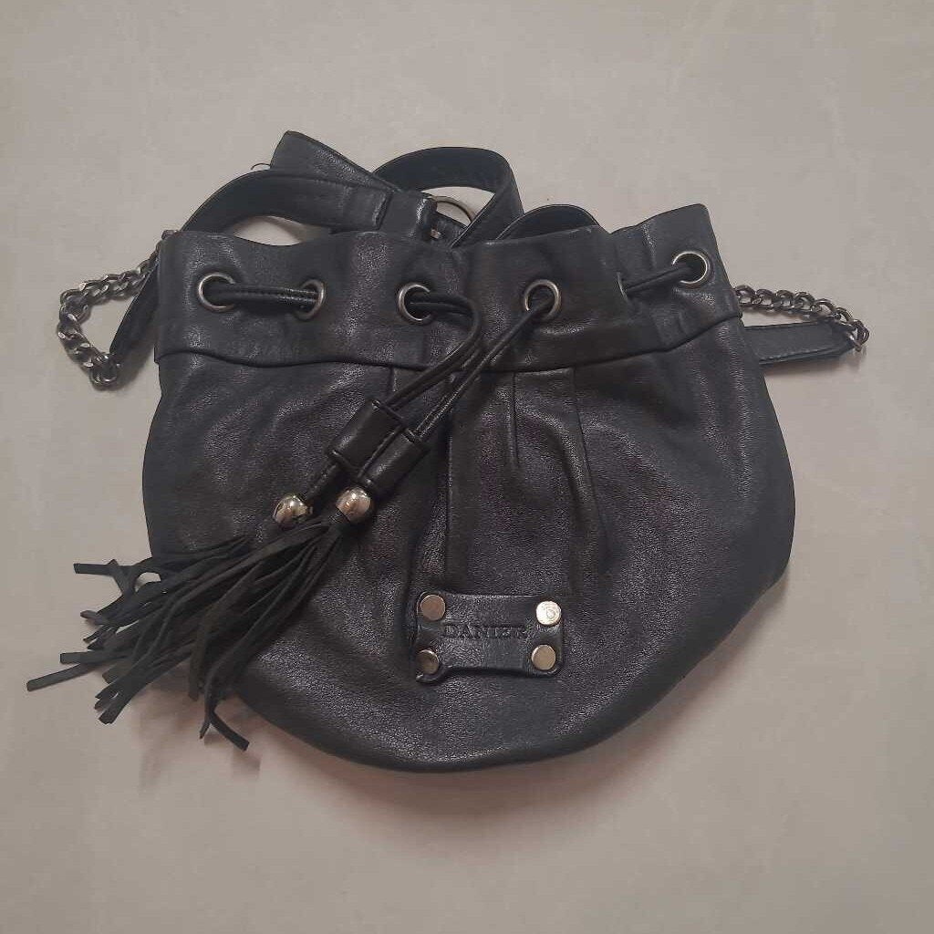 DARK GREY LEATHER POUCH PURSE