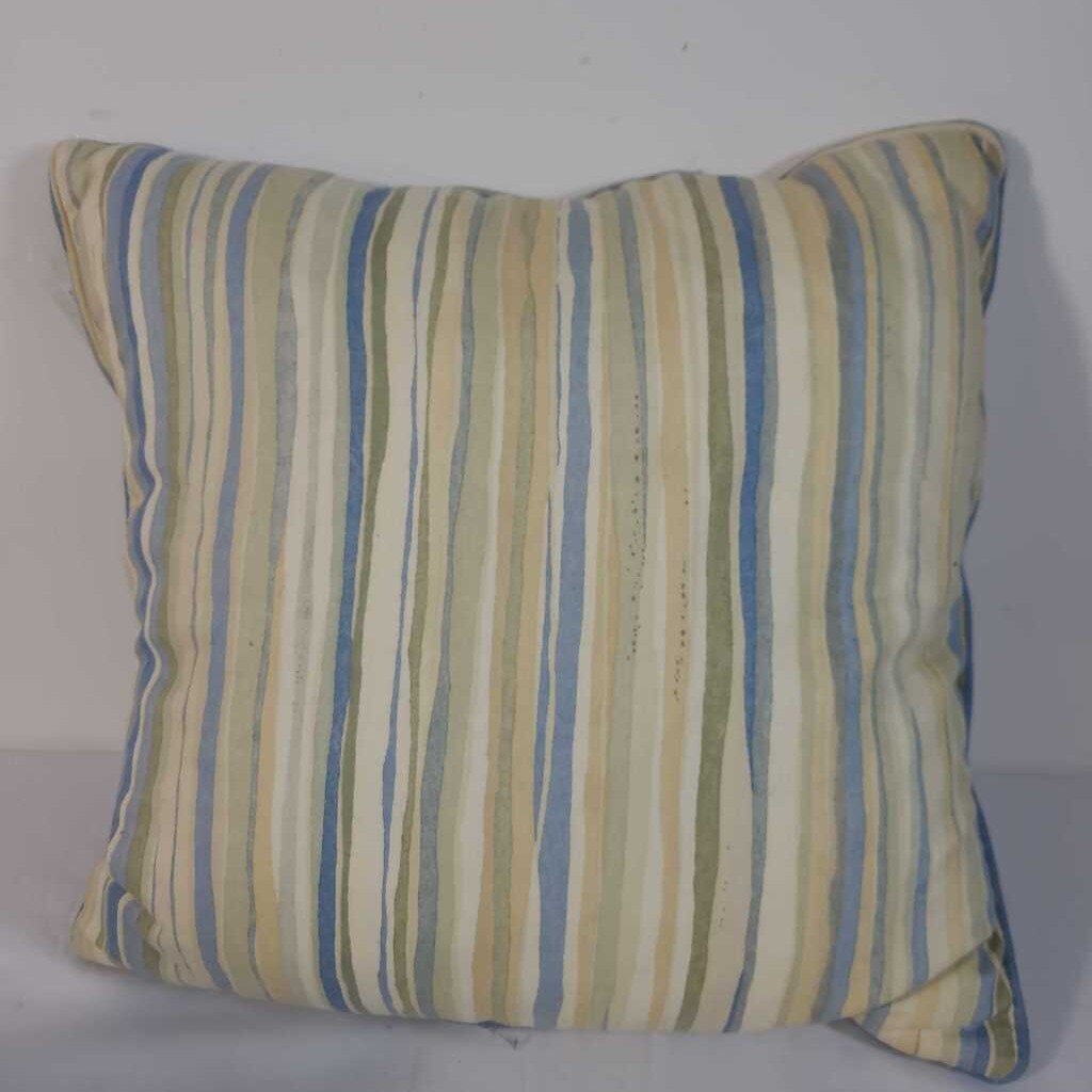 BLUE/GREEN STRIPE/LEAF PRINT PILLOW