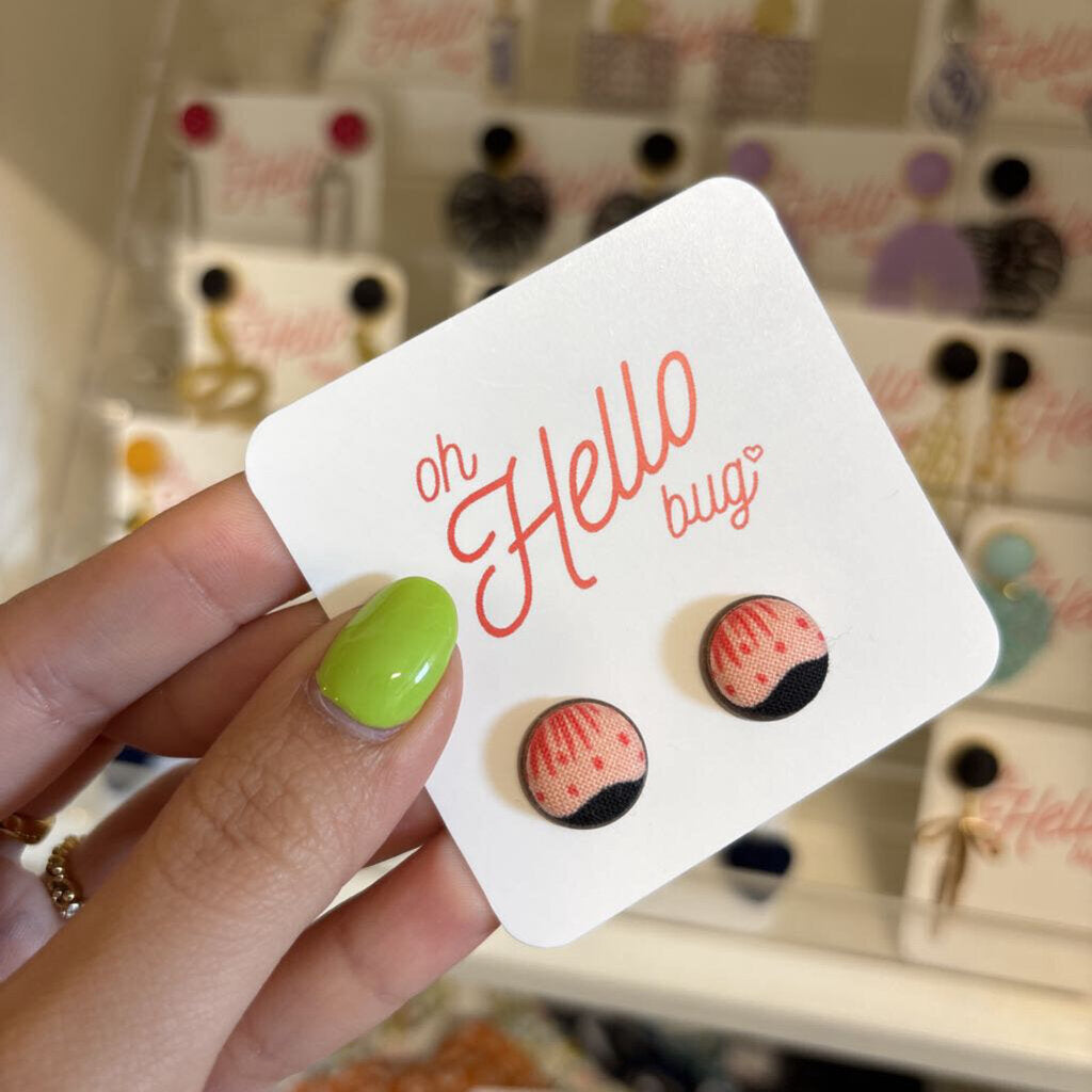 STUD EARRINGS - PINK/NAVY FLOWER