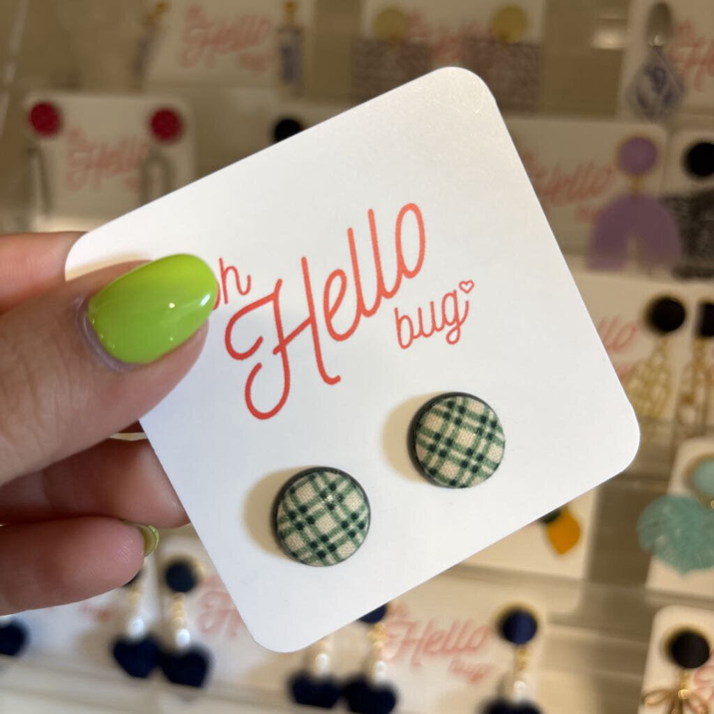 STUD EARRINGS - GREEN PLAID