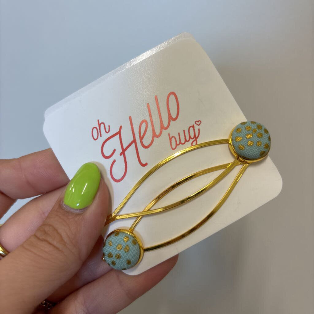 HAIR PINS - BLUE/GOLD DOTS