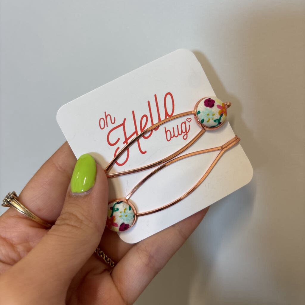 HAIR PINS - ORANGE/PURPLE FLOWERS