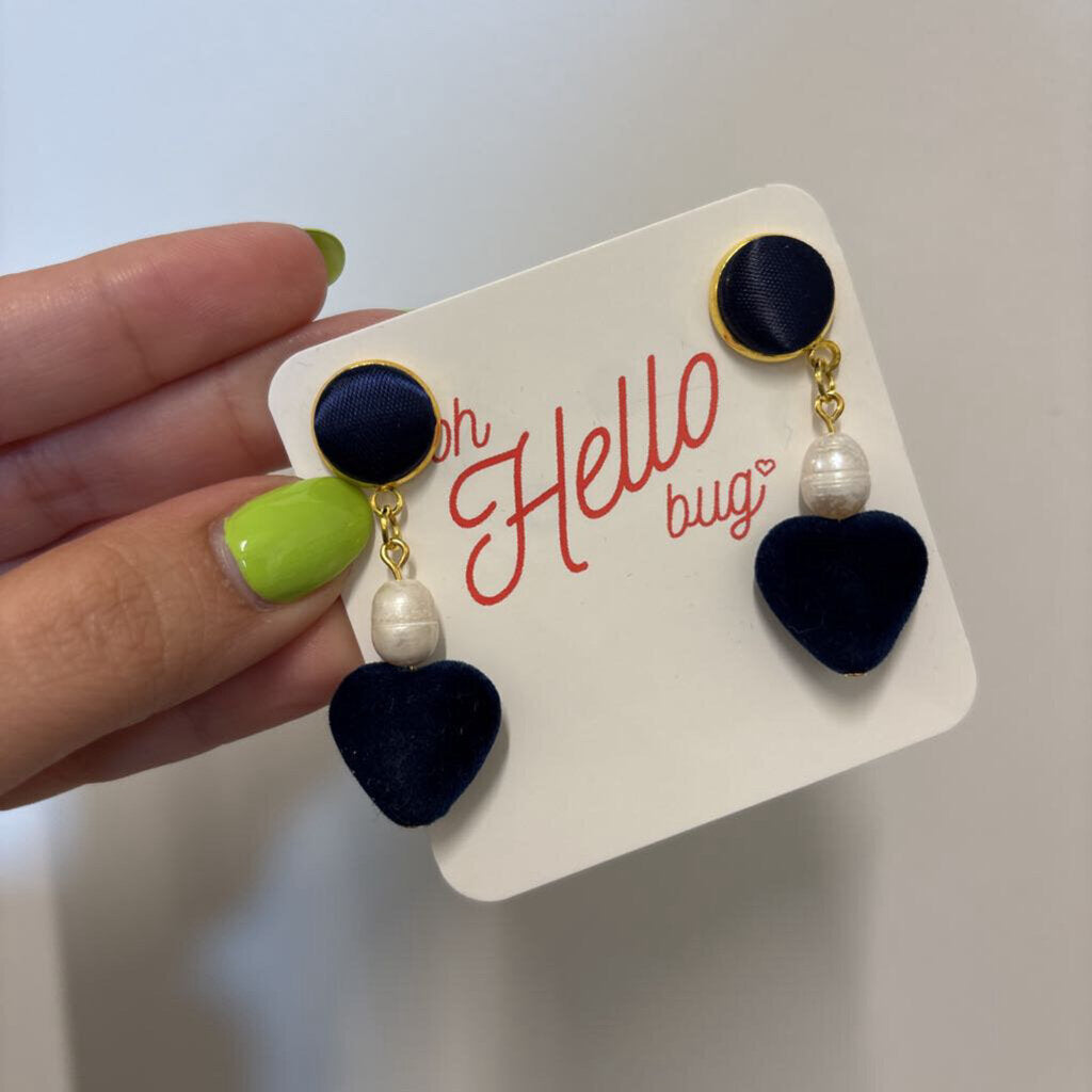 STATEMENT EARRINGS - NAVY PUFFY HEARTS