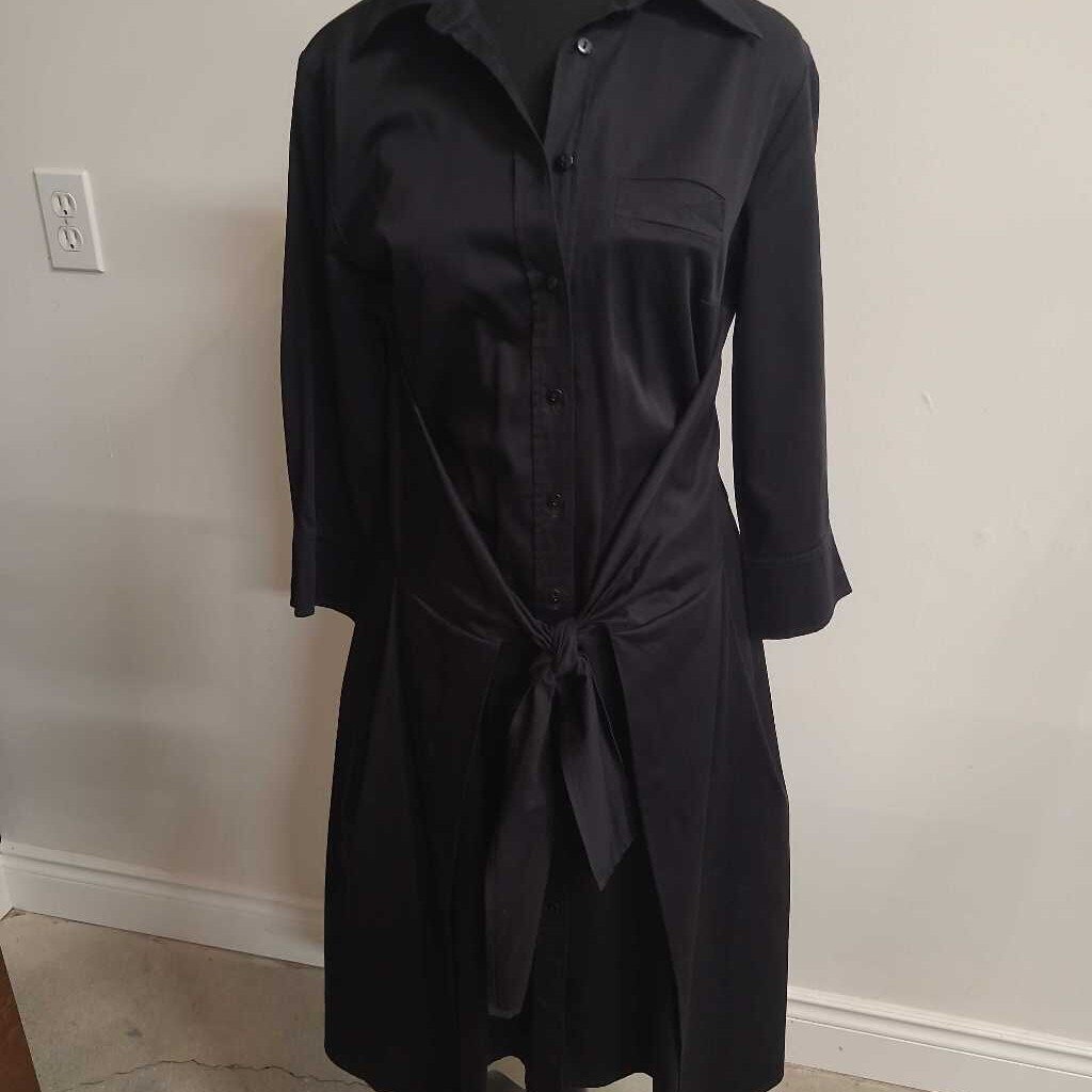 BLACK COTTON TIE FRONT DRESS