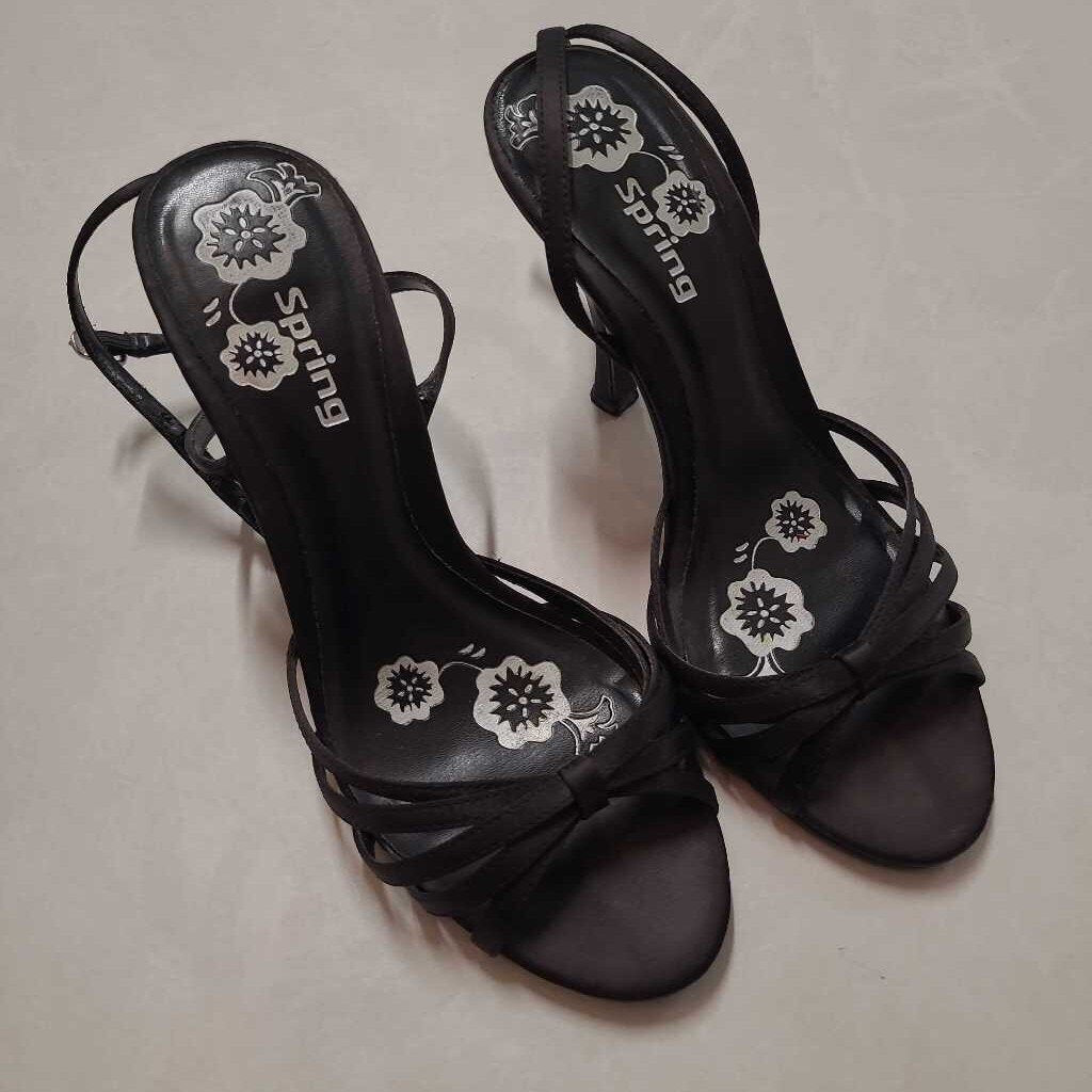 BLACK SATIN STRAPPY HEELS