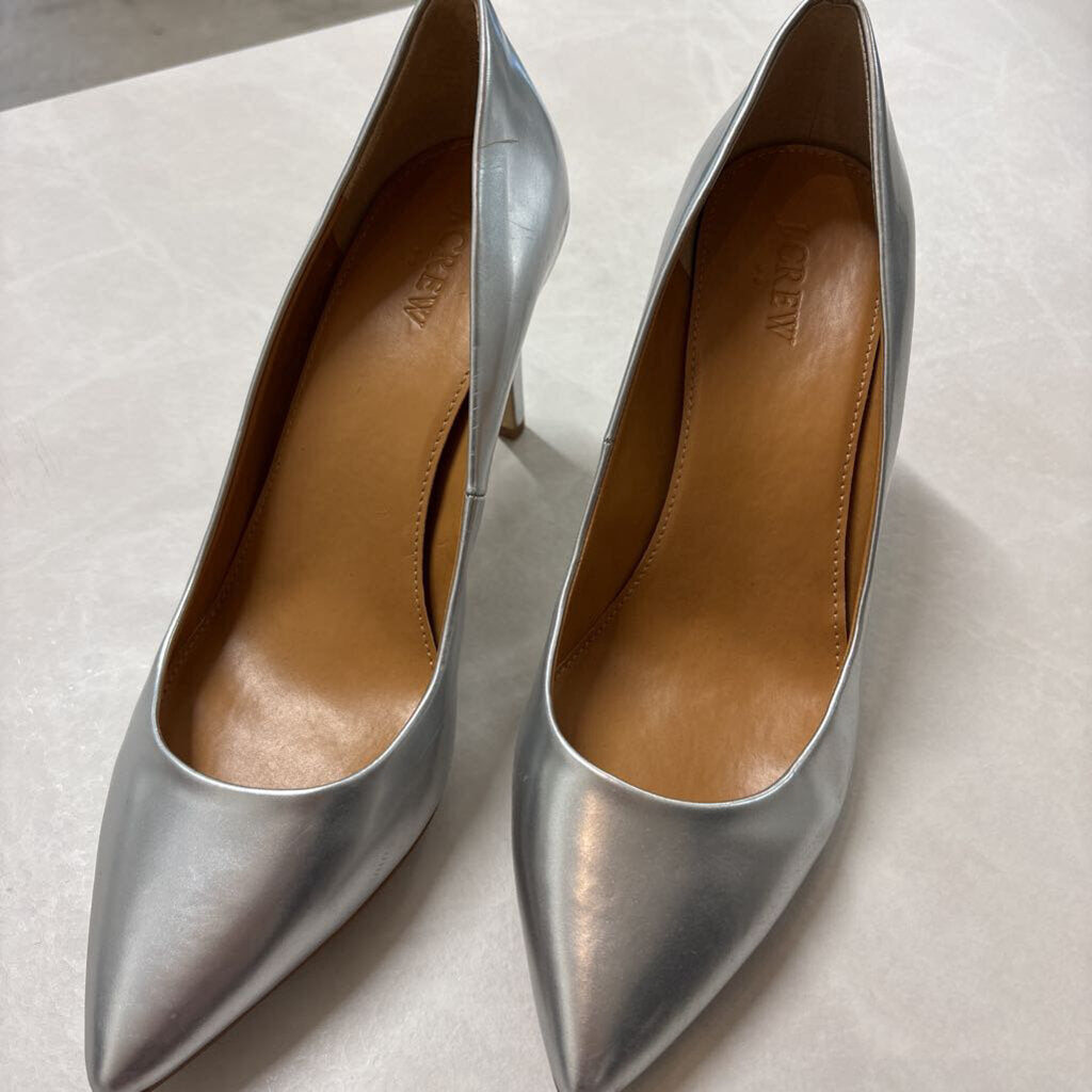 J.CREW SILVER PATENT PUMPS