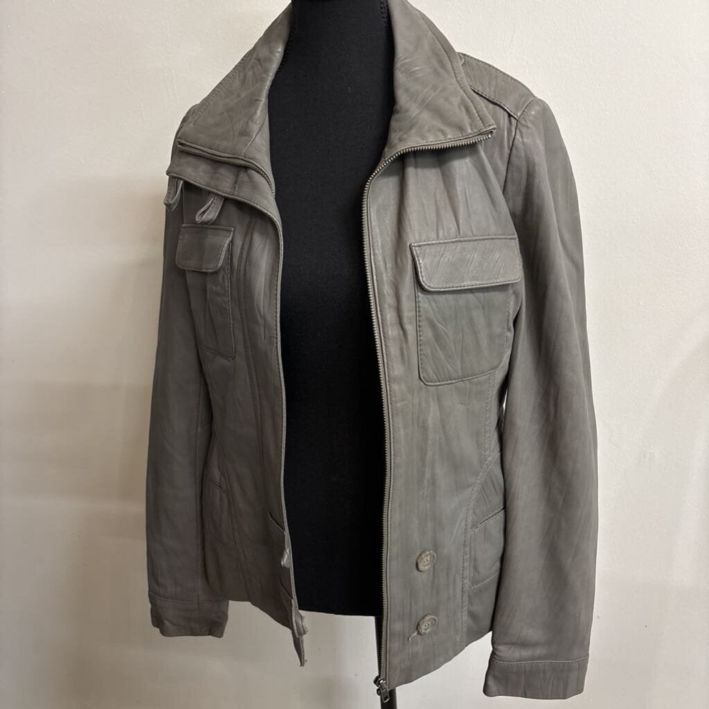 GREY DANIER LEATHER UTILITY JACKET
