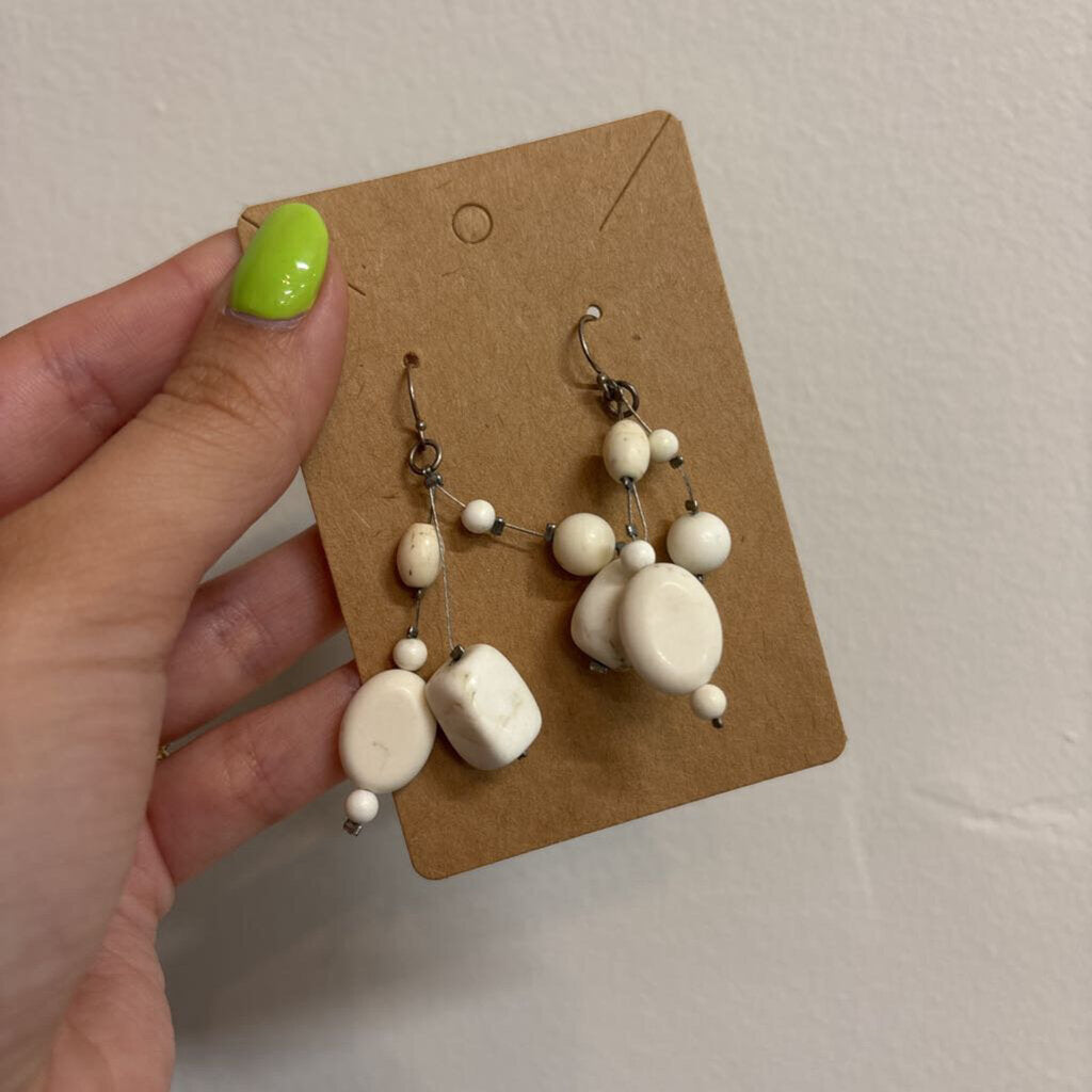 WHITE BEADED DANGLE EARRINGS