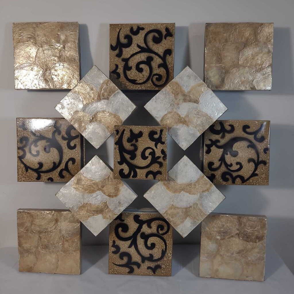 SQ METAL & MOTHER OF PEARL WALL ART W/