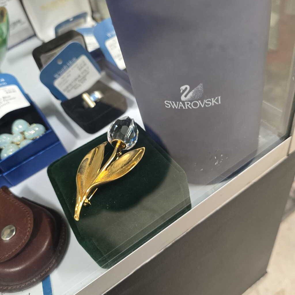 Swarovski Tulip Brooch Gold Plated