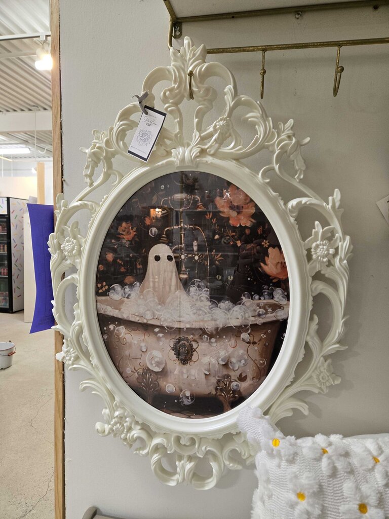 White Ornate Frame with Ghost and Cat