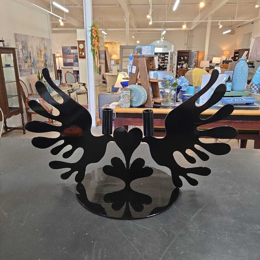 CRATE & BARREL LOVEBIRDS BLACK METAL CANDELABRA
