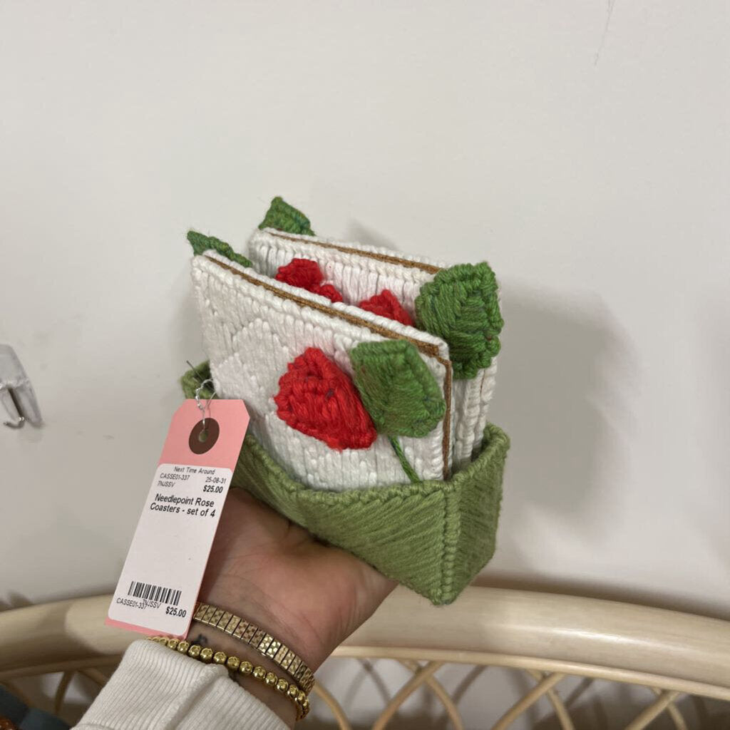 Needlepoint Rose Coasters - set of 4