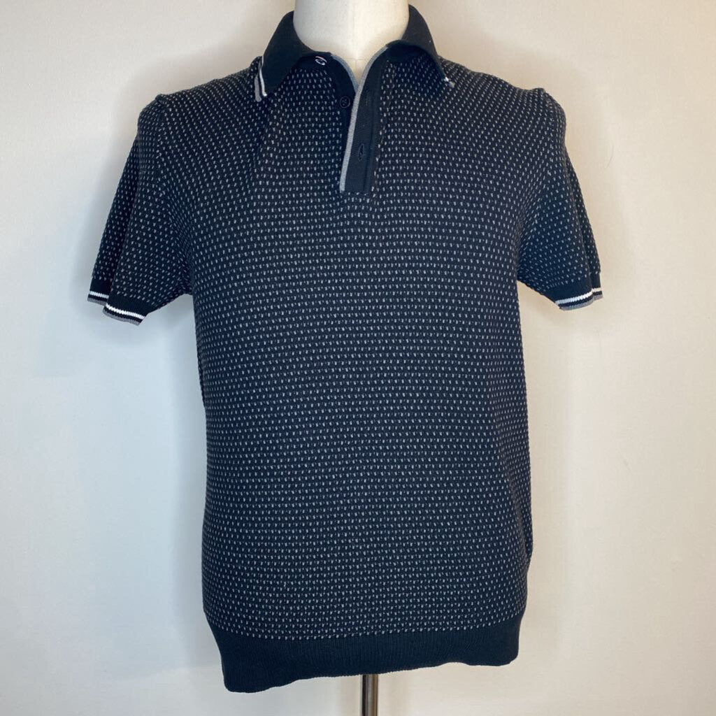 BEN SHERMAN - BLACK TEXTURED S/S KNIT POLO SHIRT