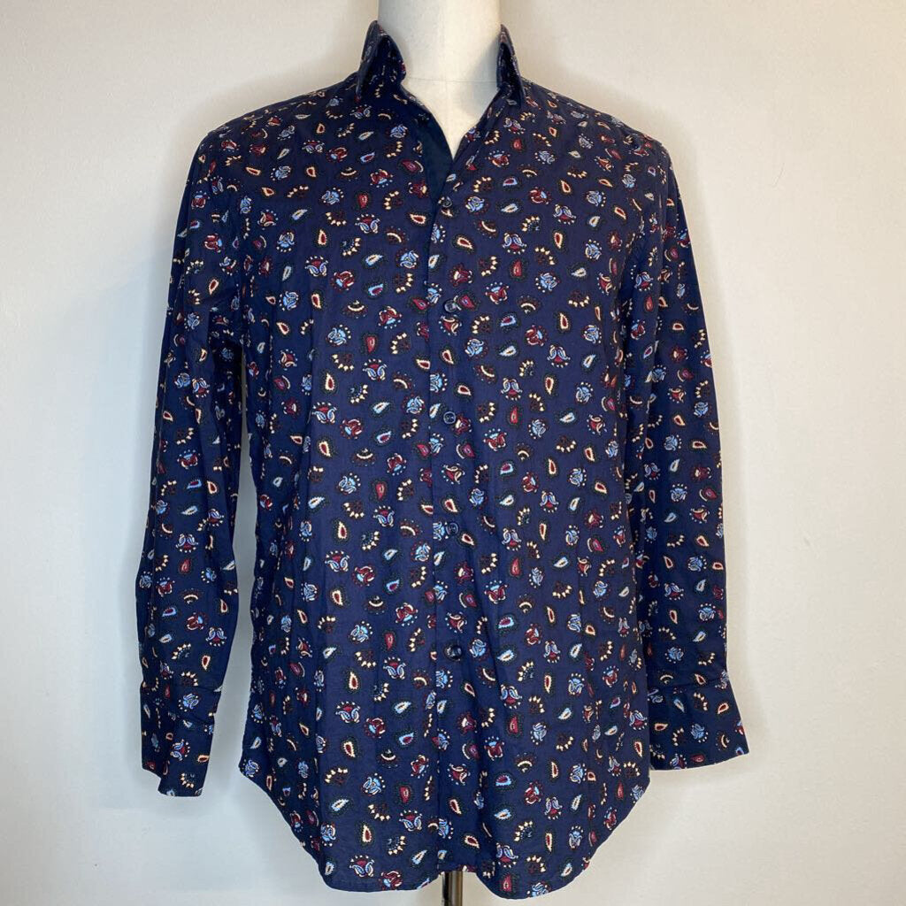 SUSLO COUTURE - NAVY L/S PAISLEY PATTERN BUTTON UP