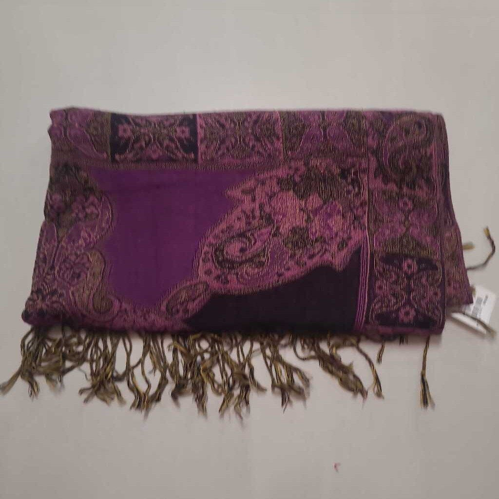 PURPLE COLOURBLOCK PAISLEY SCARF W/ TASSELS