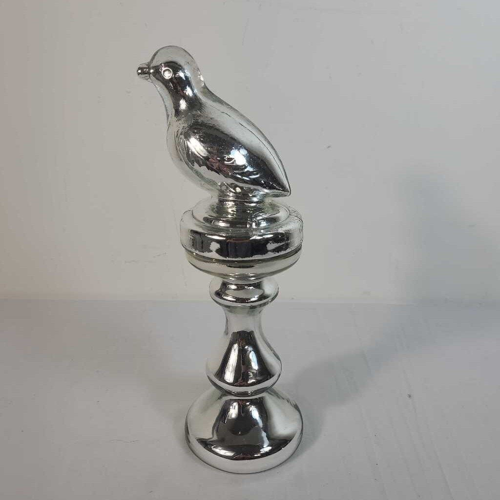 SILVER GLASS BIRD ON PEDASTAL