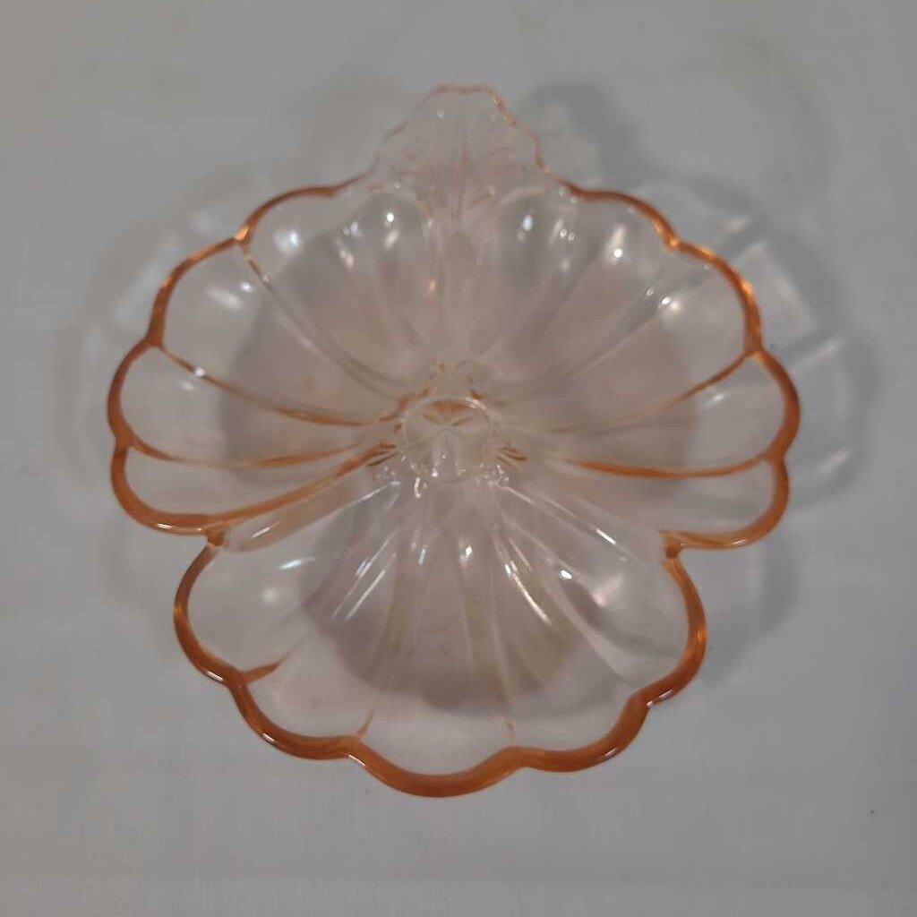 PINK DEPRESSION GLASS DORIC CLOVER LEAF CANDY DISH
