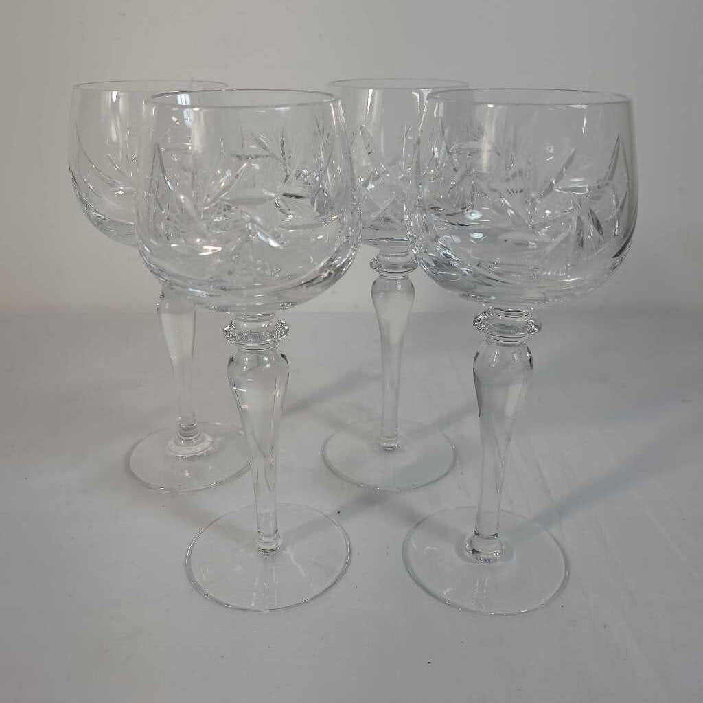 S/4 PINWHEEL CRYSTAL WINE GLASSES