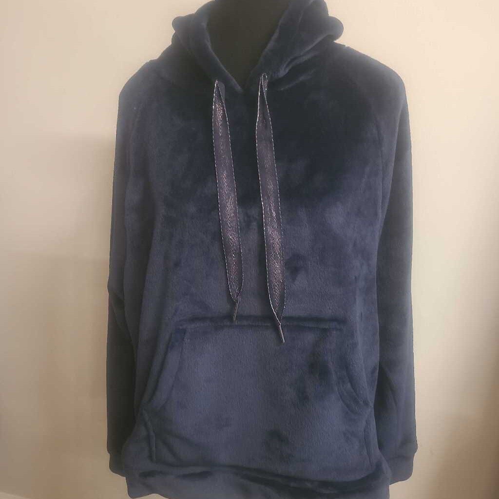 NAVY FAUX FUR HOODIE