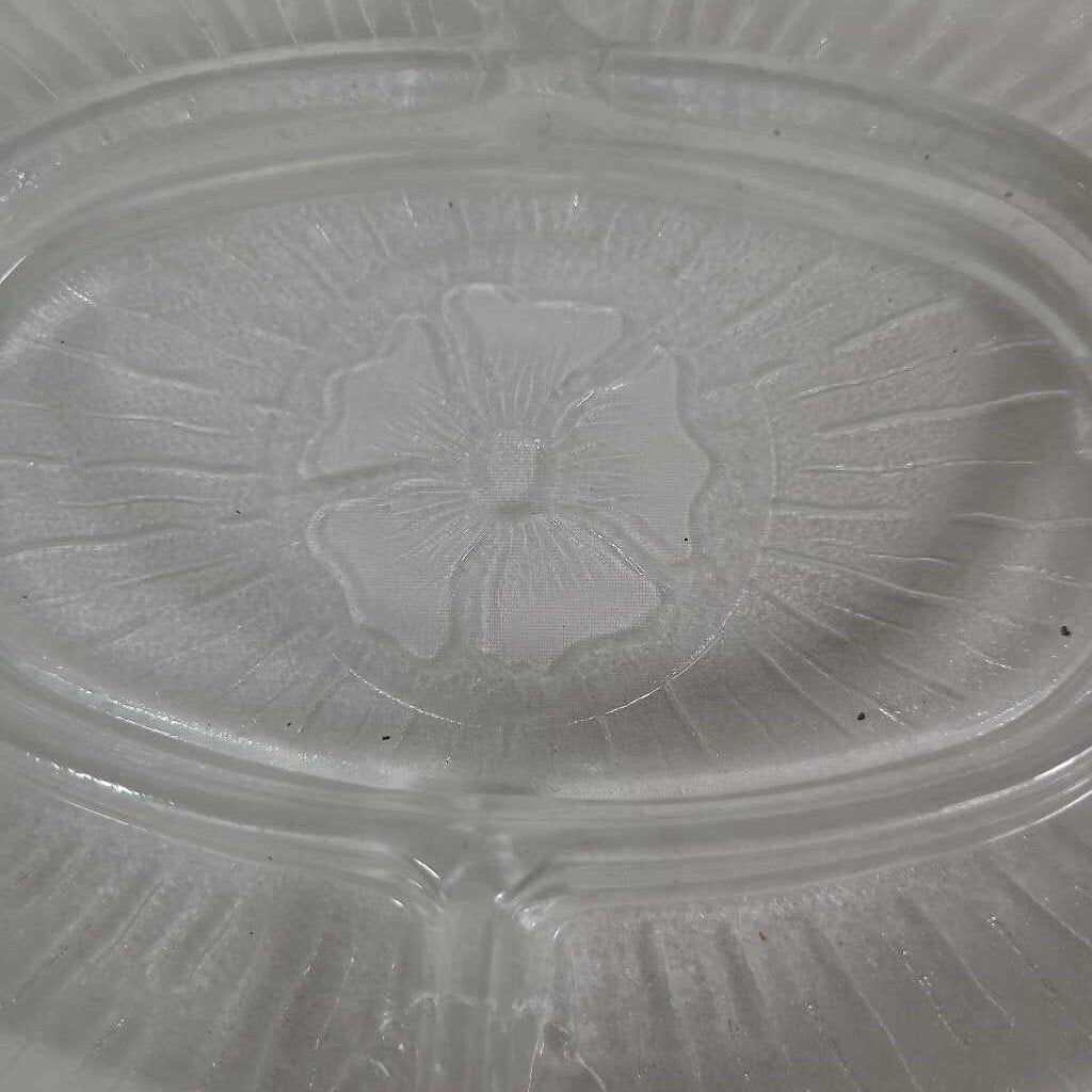 OVAL FROSTED DIVIDED DISH W/ FLOWERS