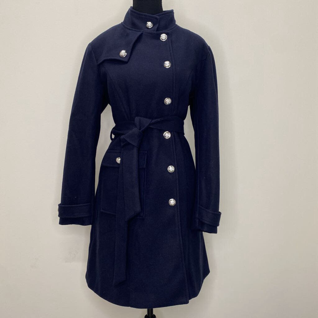 NAVY FAUX WOOL TRENCH COAT