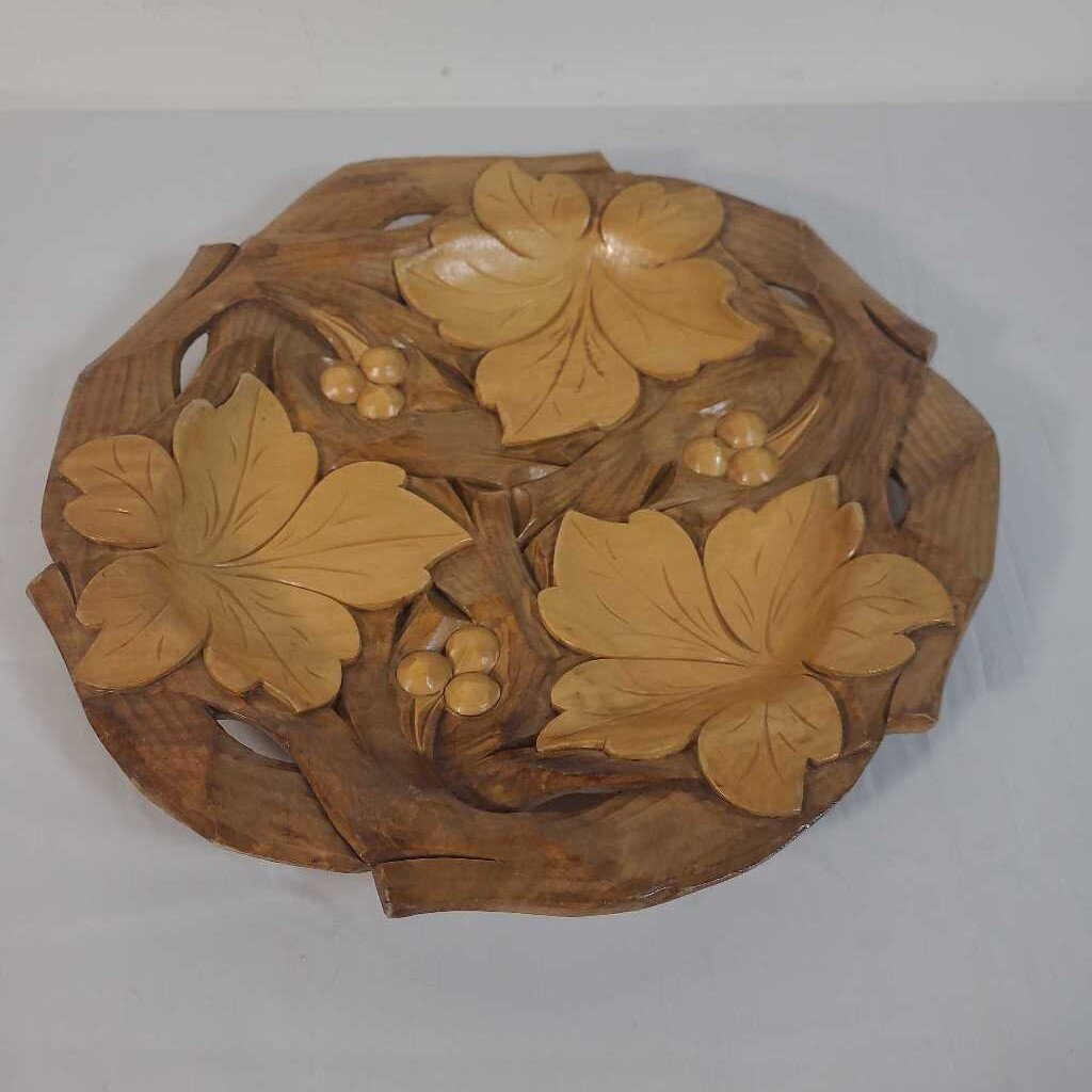 CARVED LEAF WOOD BOWL
