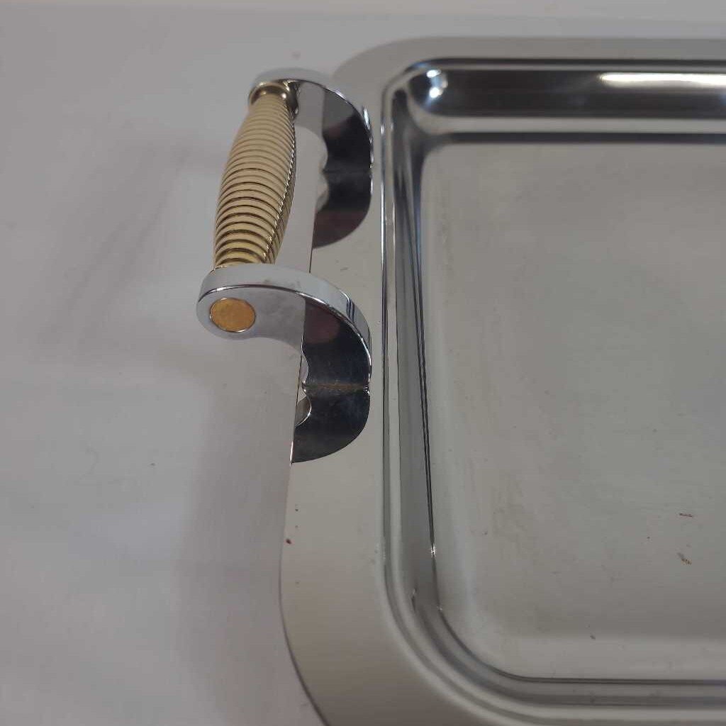 SILVER TRAY W/GOLD HANDLES