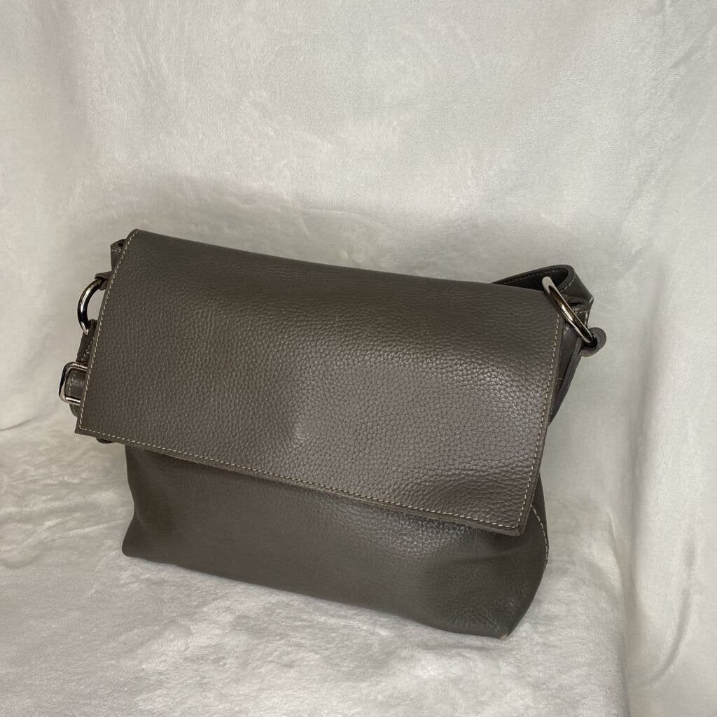 ROOTS - GREY LEATHER HANDBAG