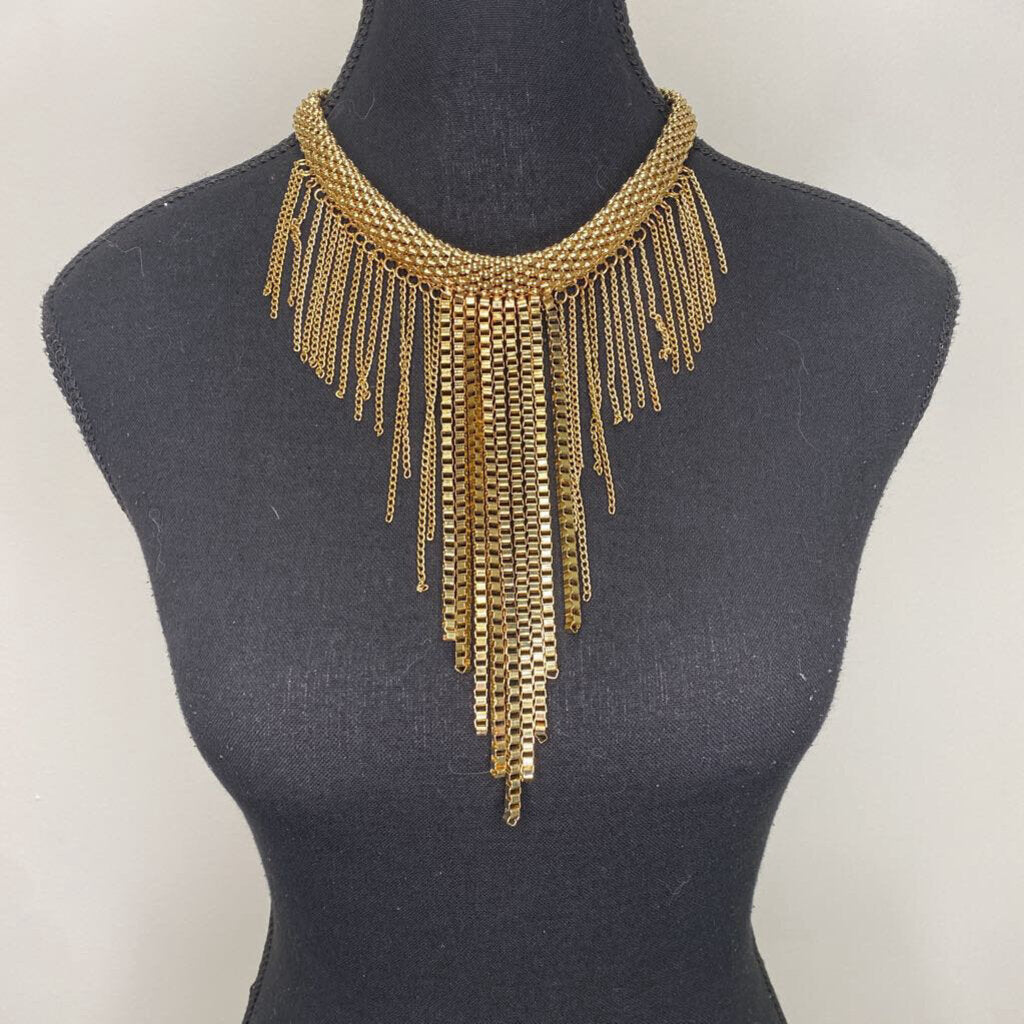 GOLD PLATED BOX CHAIN WATERFALL NECKLACE