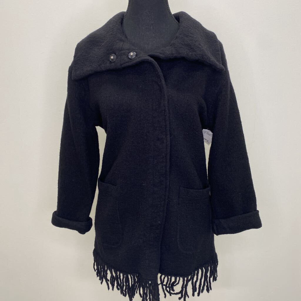 OLSEN - 100% WOOL BLACK COAT W/ TASSELS
