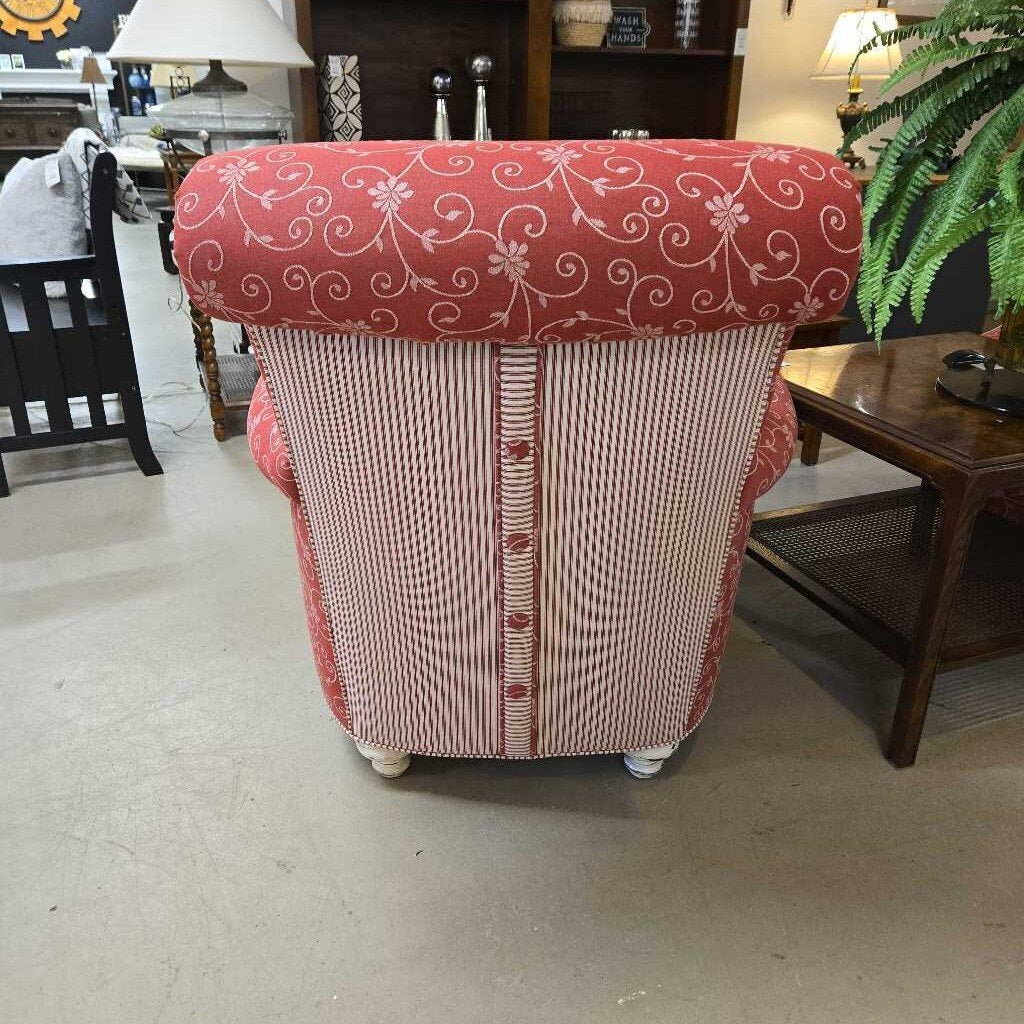 RED SWIRL CHAIR W/STRIPED BACK