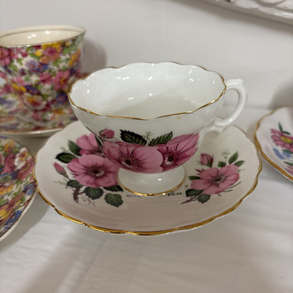Vintage Pink Rose Tea Cup & Saucer Bone China