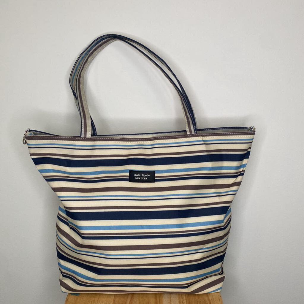 KATE SPADE - BLUE/CREAM STRIPED NYLON BAG
