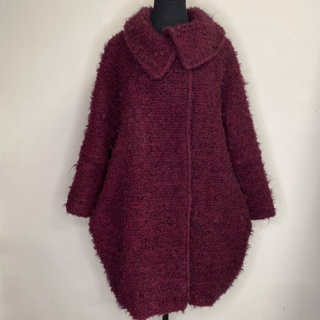 JOSEPH RIBKOFF - PLUM SHERPA WOOL-BLEND PEA-COAT