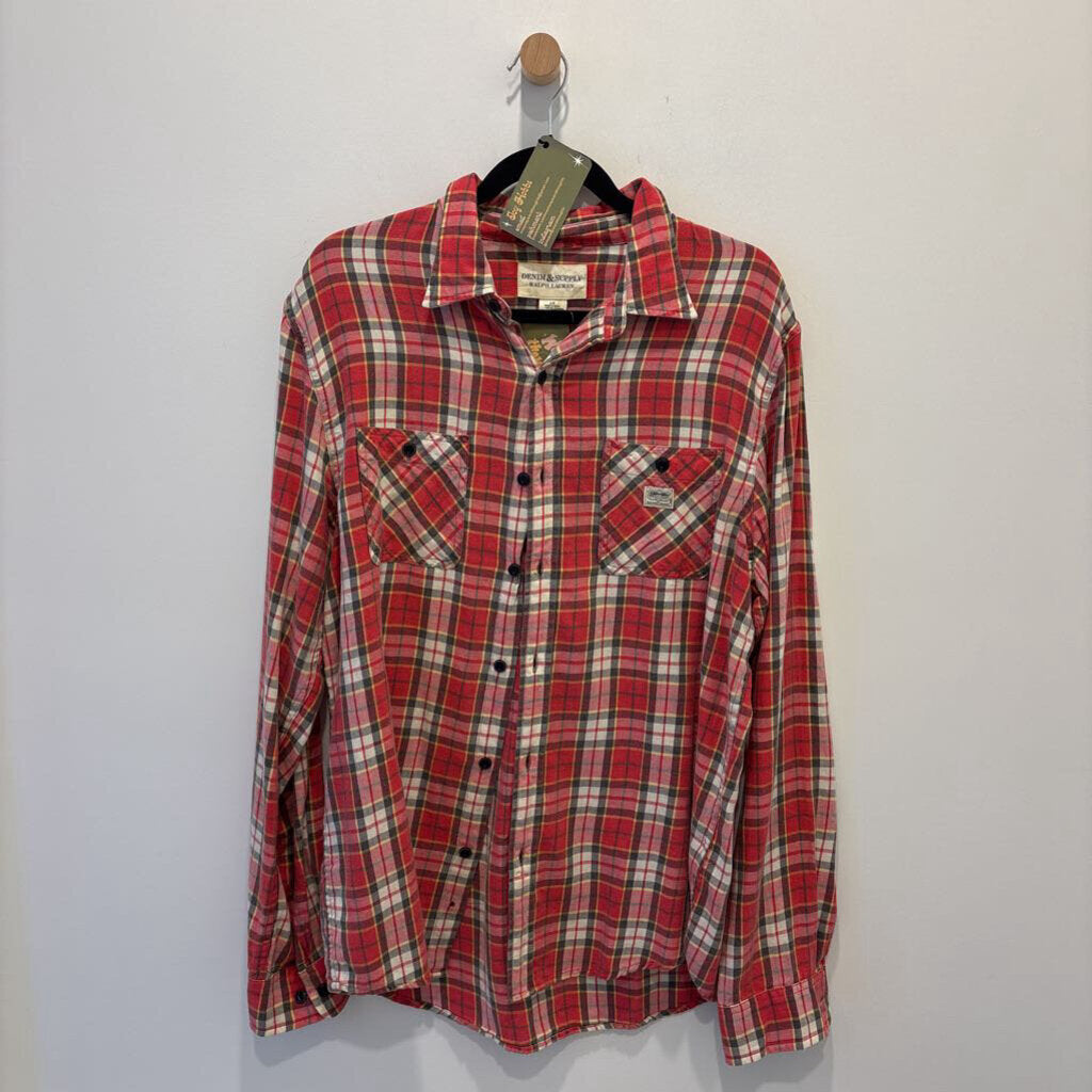 Red Plaid Women's Flannel Button Down Shirt