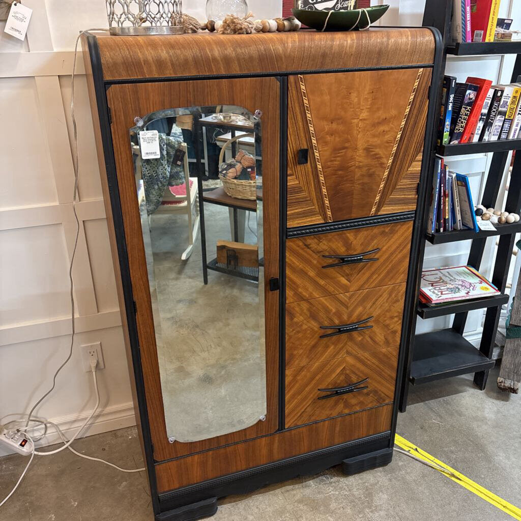 Black and Gold Art Deco Wardrobe W:33 1/2 D:19 1/4 H:56 1/2