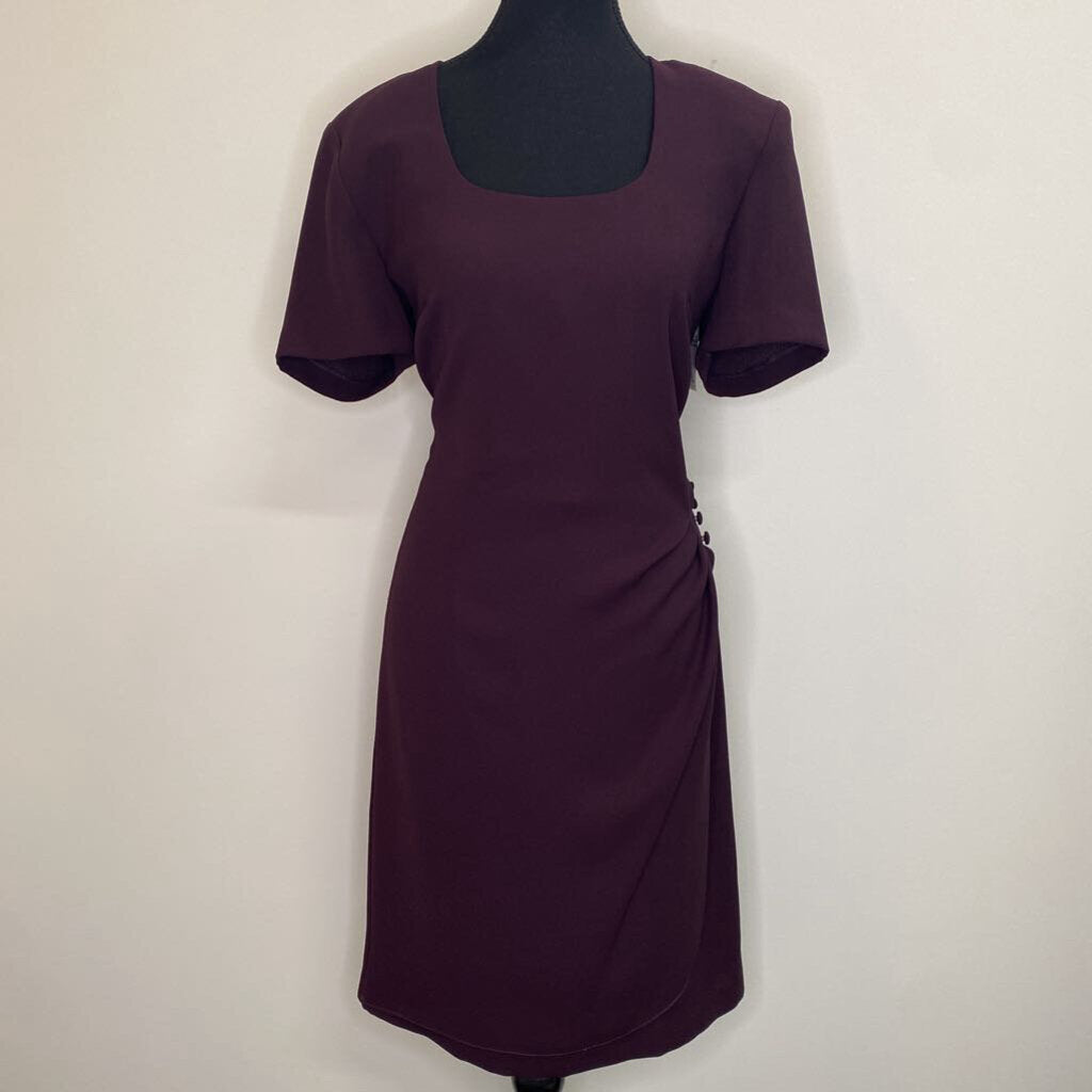 JESSICA - PLUM S/S MIDI DRESS W/ SIDE RUCHING