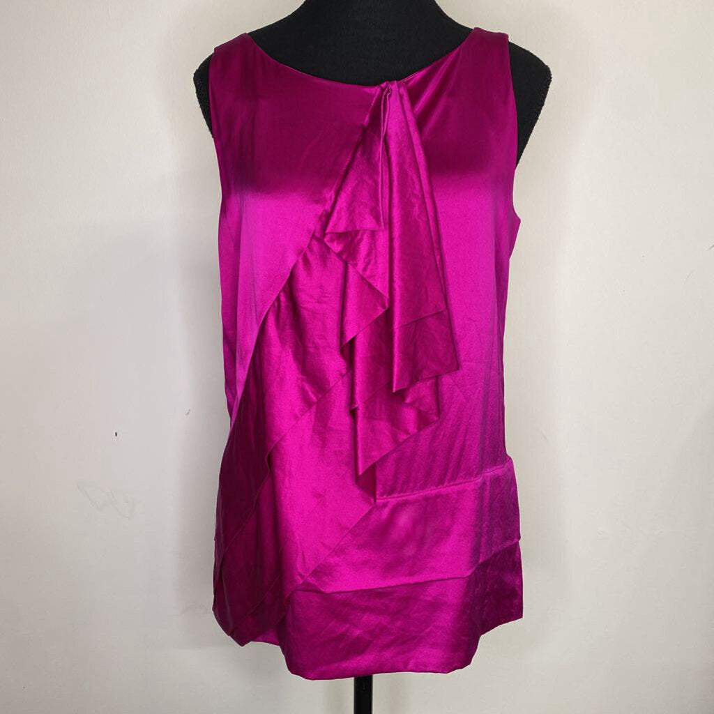 DIANE VON FURSTENBERG - 100% SILK FUCHSIA RUFFLED TANK TOP